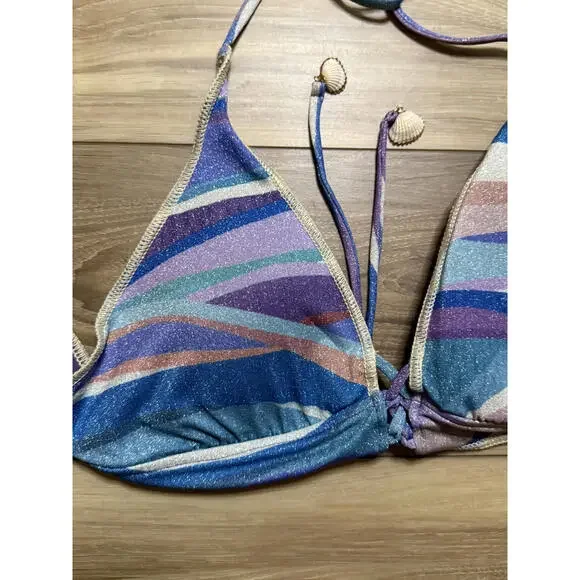 NWT! Becca Sound Waves Metallic Halter Bikini Top Size D - Picture 5 of 8